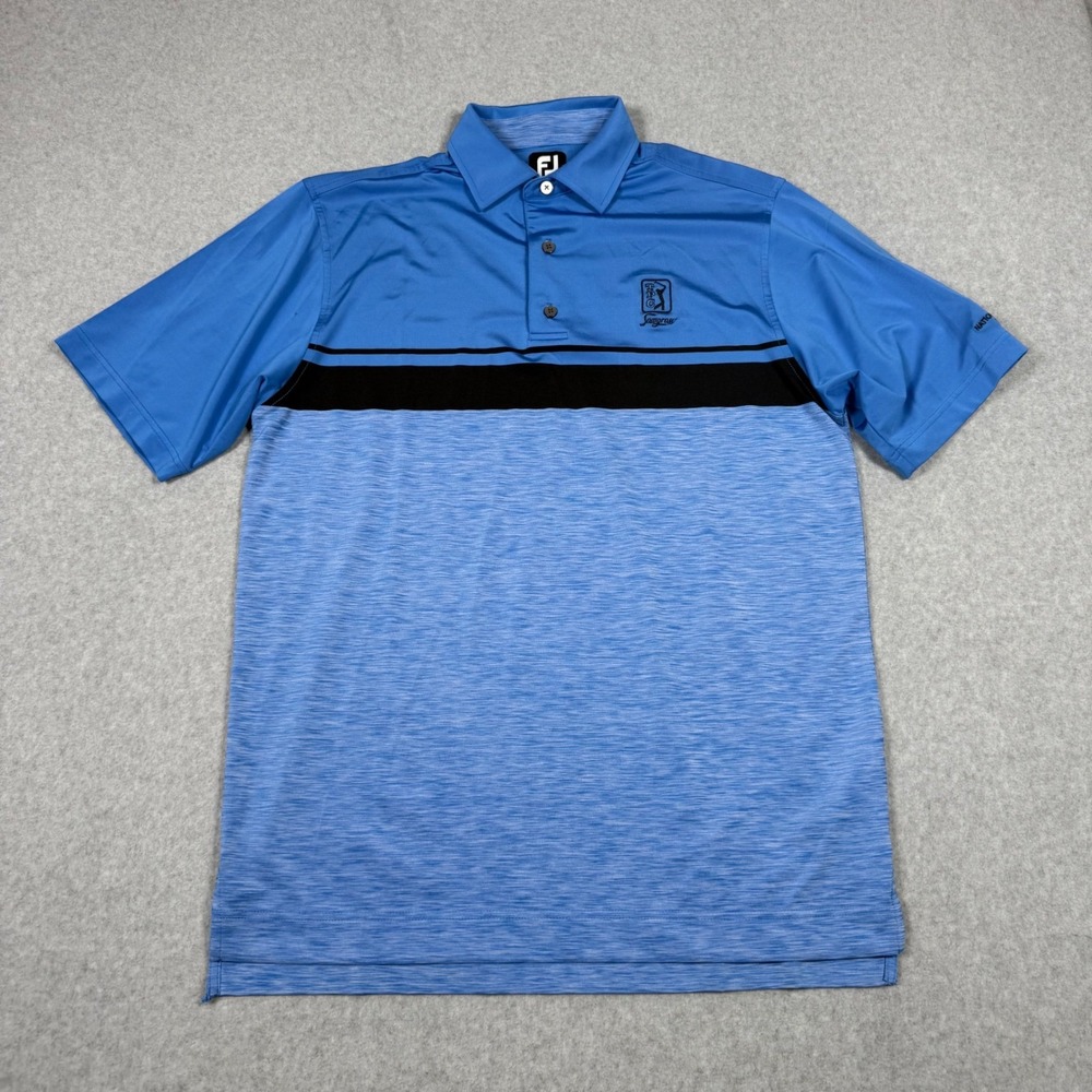 FootJoy Mens TPC Sawgrass Golf Polo Blue Colorblock Heathered Shirt Medium